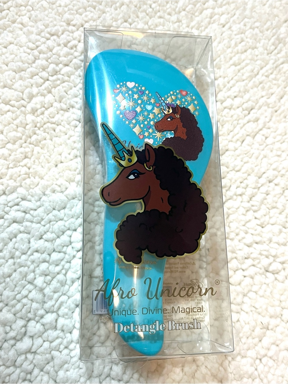 Afro Unicorn Detangle Brush - Turquoise with Brown Unicorn
